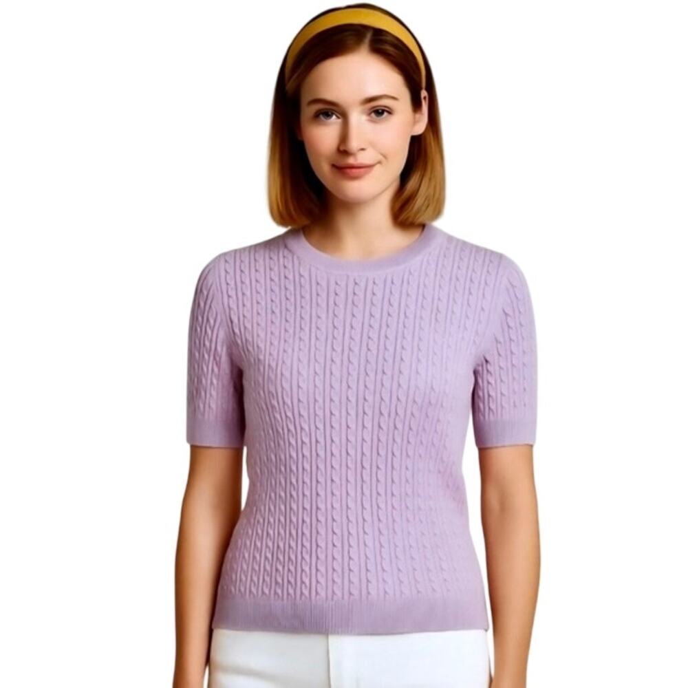 Brooks Brothers Cashmere Silk Cable Knit Sweater Top Purple Preppy Luxury